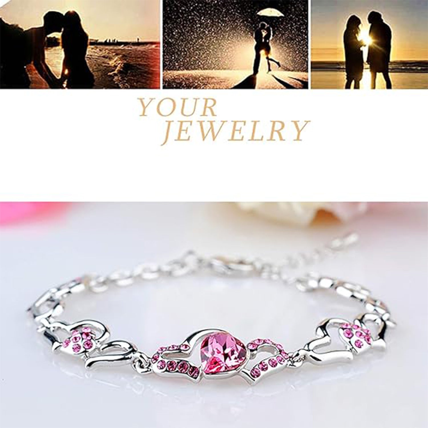 Lovely Heart Link Crystals Bracelet