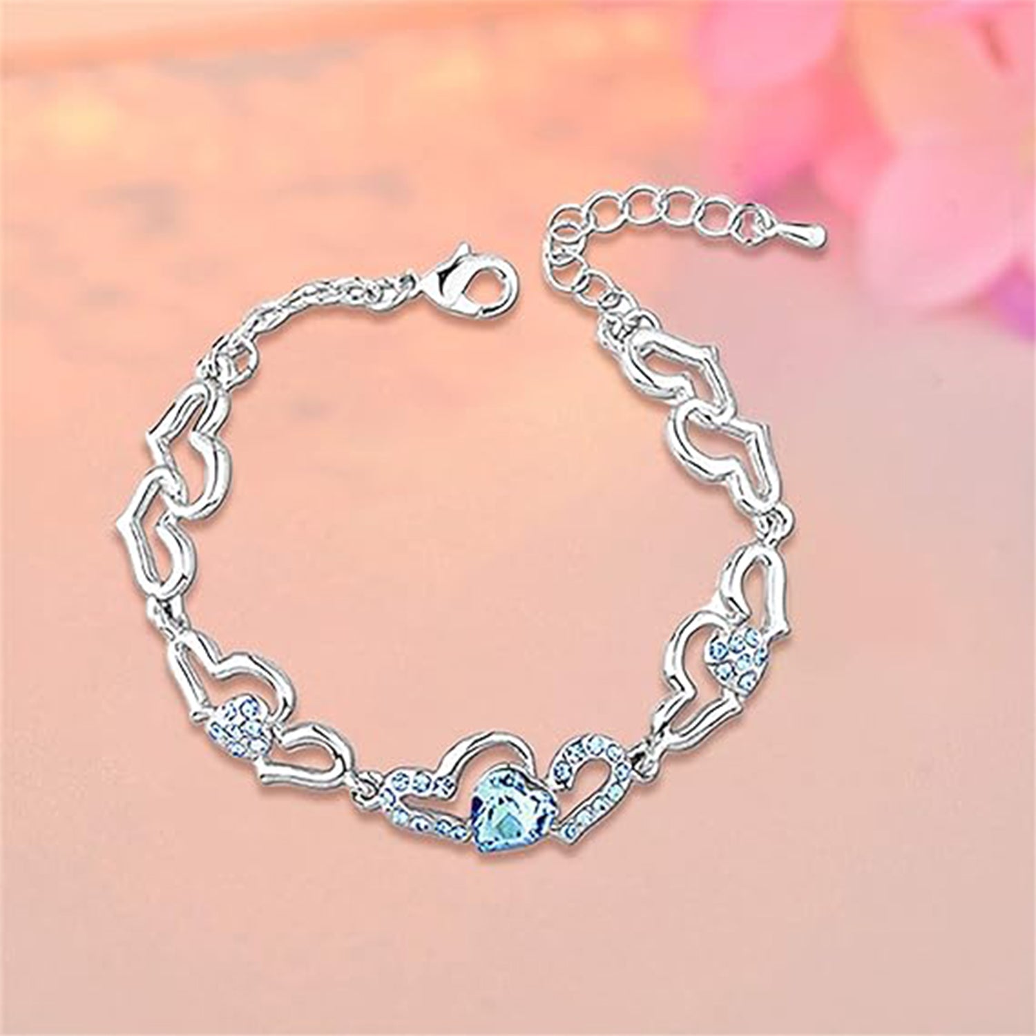Lovely Heart Link Crystals Bracelet