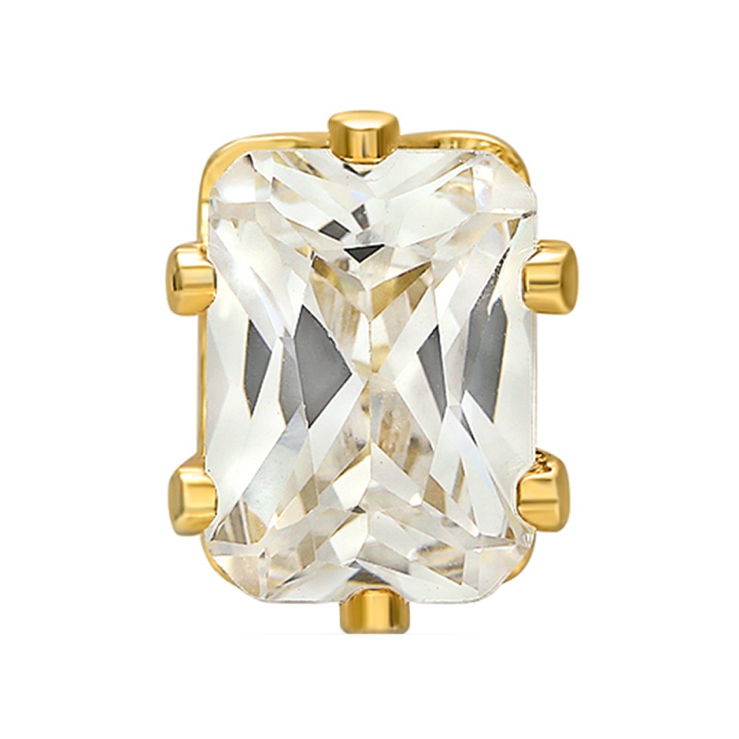 White Rectangular Crystal Stud Mens Earrings