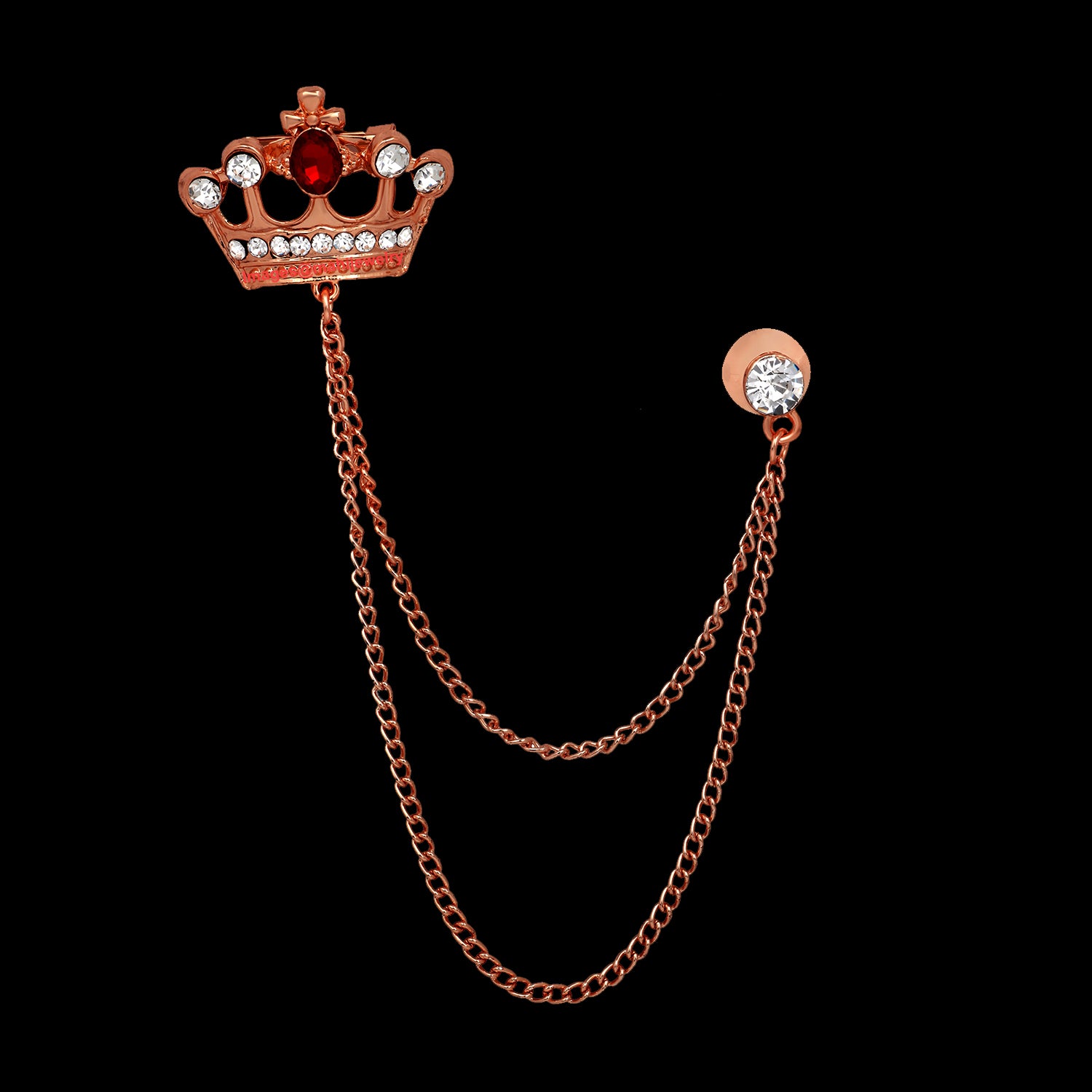 Men's Royal Crown Crystal Brooch with Chain