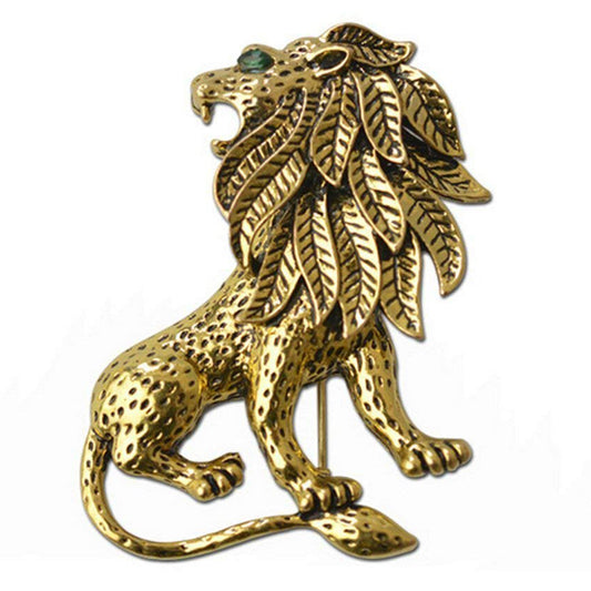 Gold Antique Vintage Unisex Lion Brooch Pin for Suit Clothing