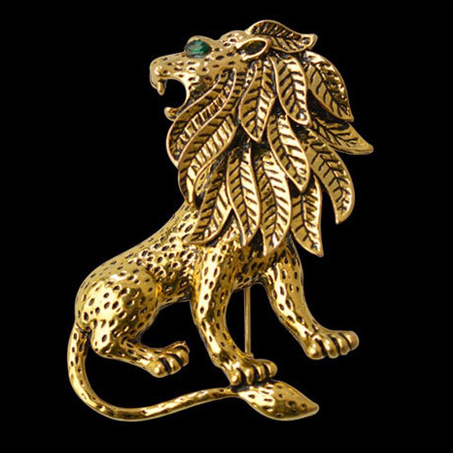Gold Antique Vintage Unisex Lion Brooch Pin for Suit Clothing