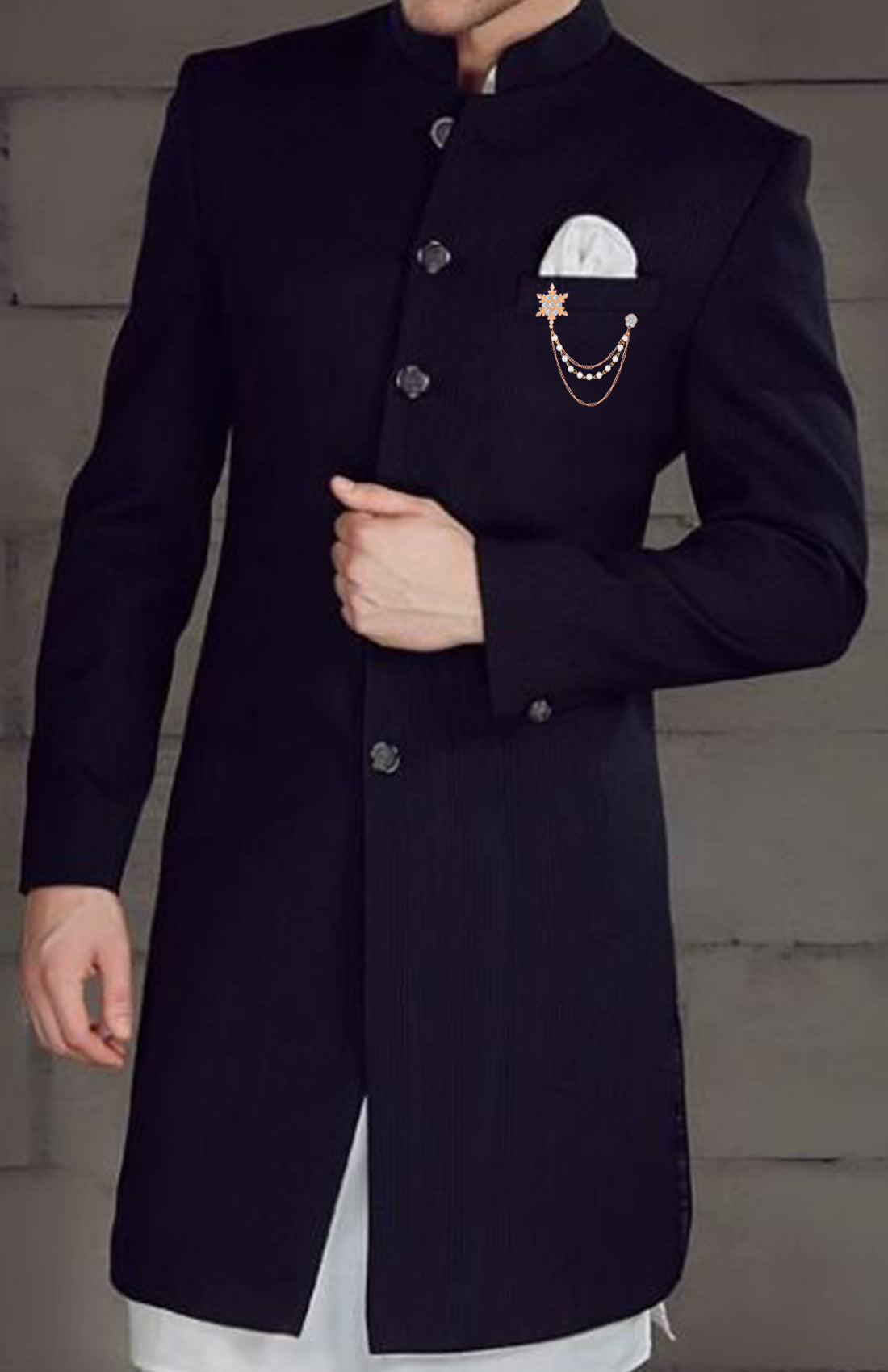 Men's Eye Catching Stone Studded Snow Flake with Three Chain Pin Brooch