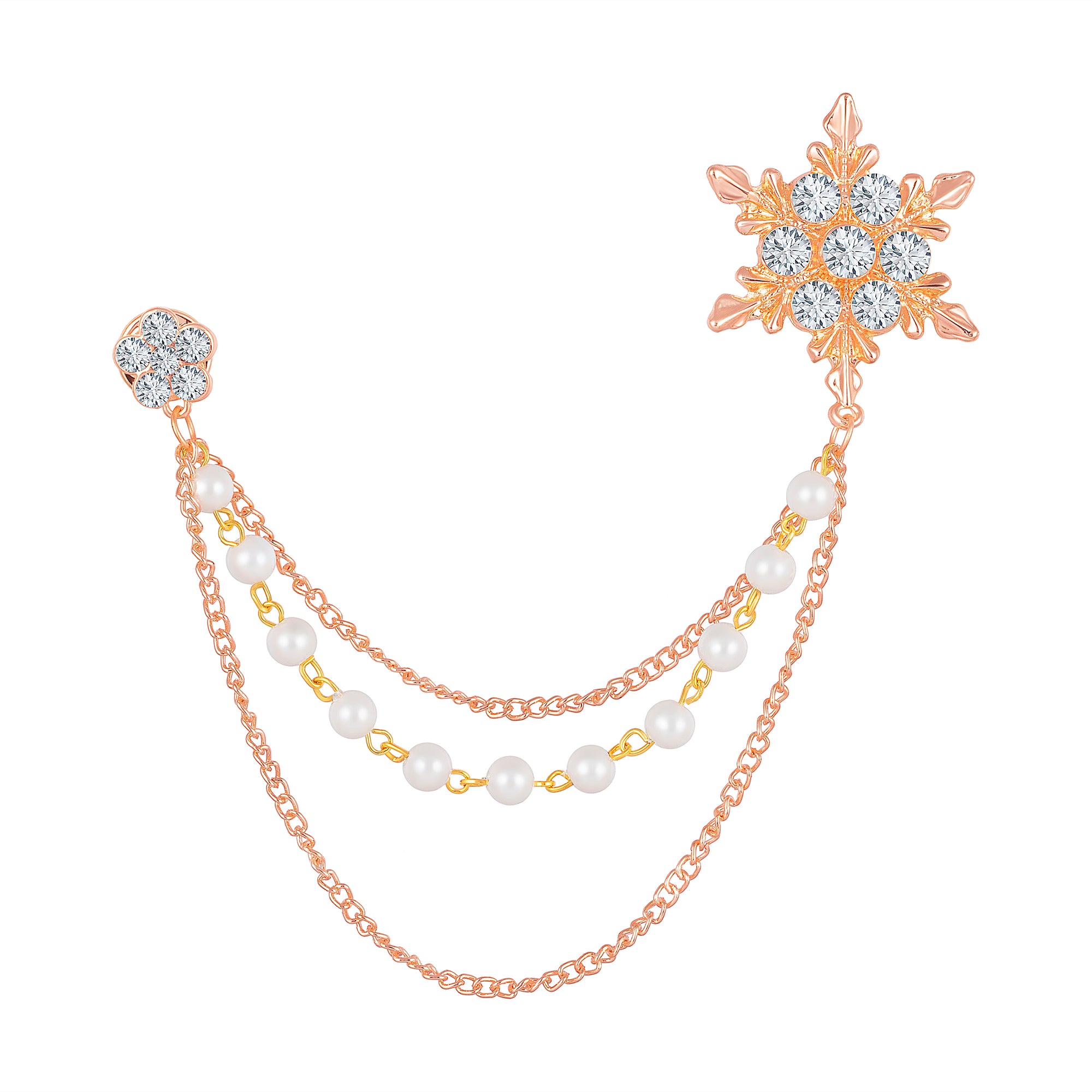 Men's Eye Catching Stone Studded Snow Flake with Three Chain Pin Brooch