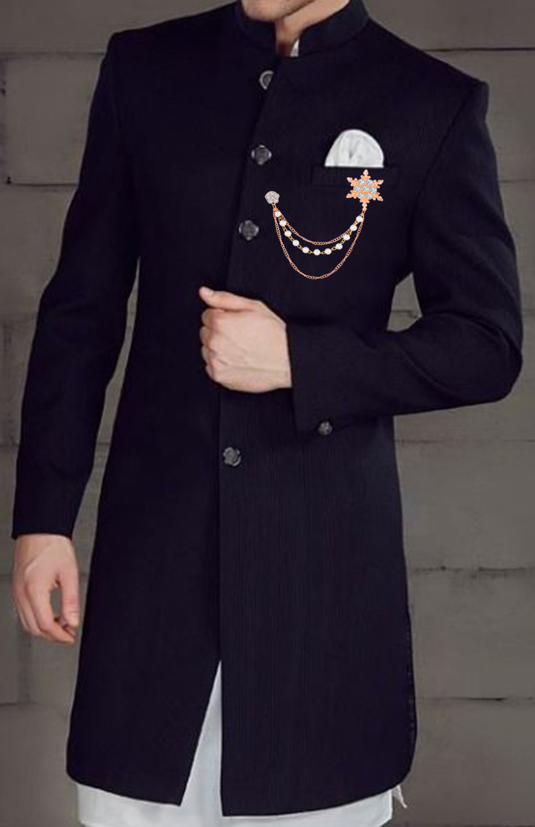 Men's Eye Catching Stone Studded Snow Flake with Three Chain Pin Brooch