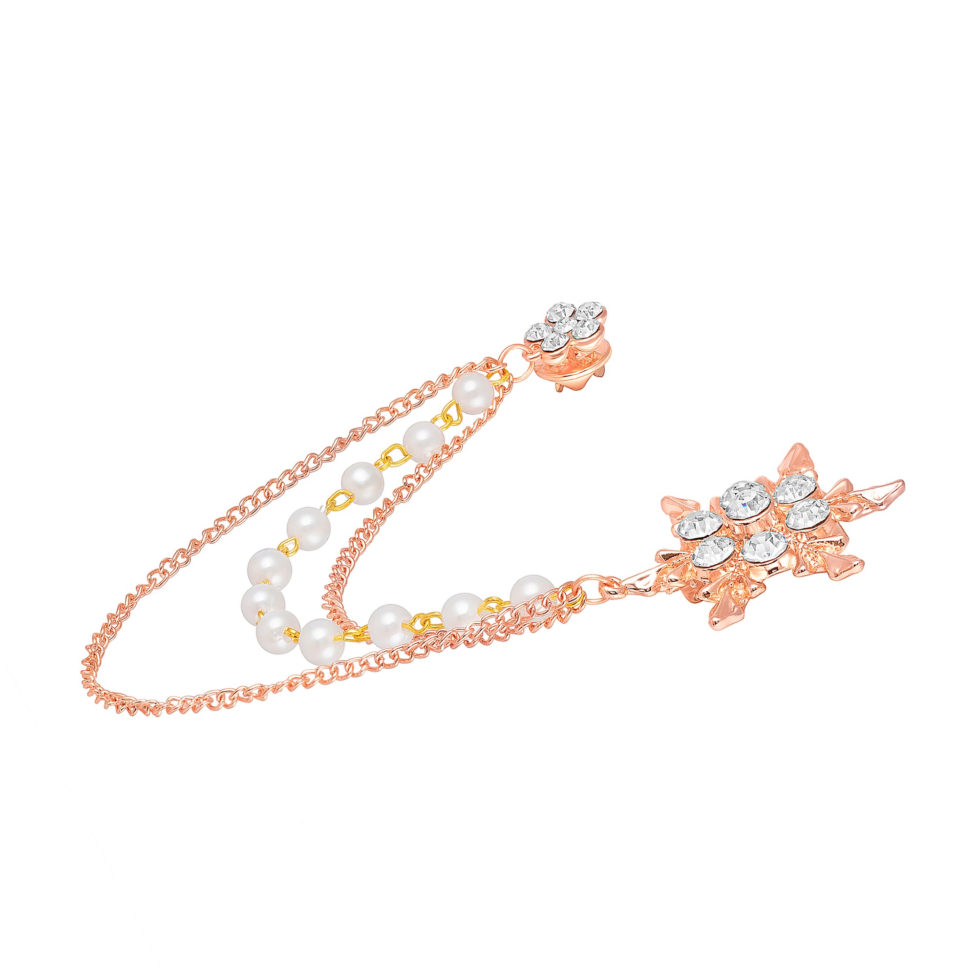 Men's Eye Catching Stone Studded Snow Flake with Three Chain Pin Brooch