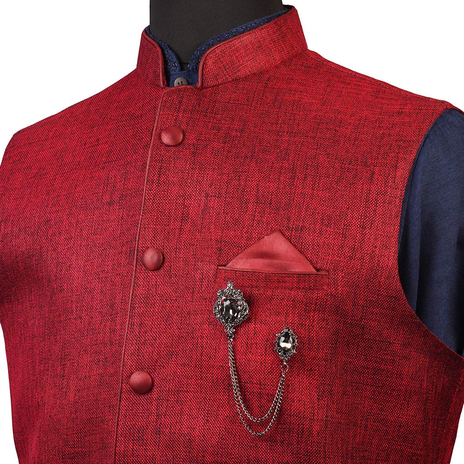 Black Gun Metal Men's Glittery Black Crystal Double Chain Brooch