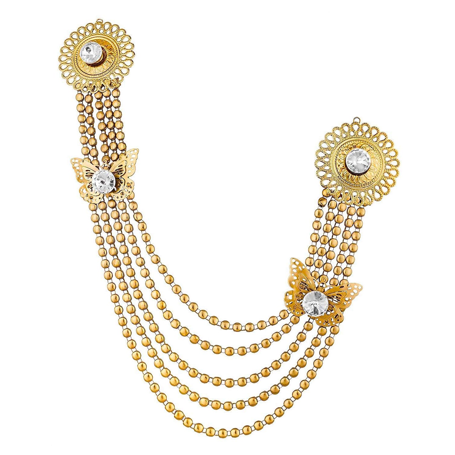 Gold Antique Double Butterfly Chain Brooch for Men & Women