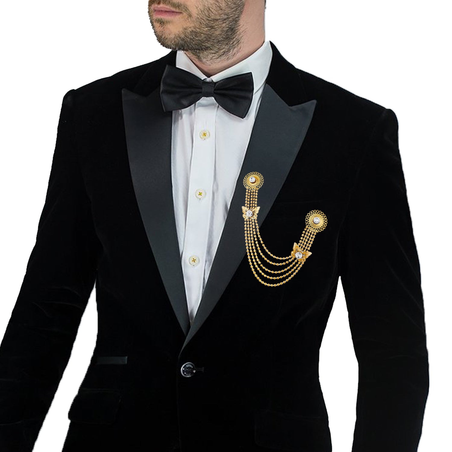 Gold Antique Double Butterfly Chain Brooch for Men & Women