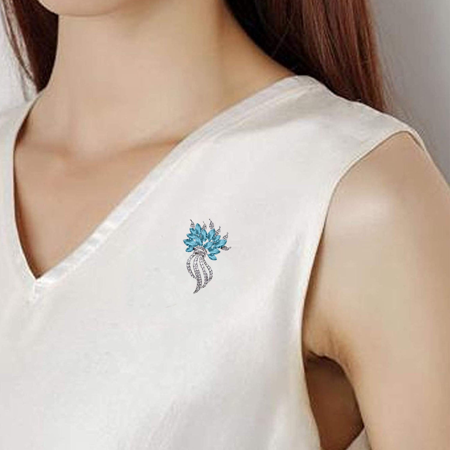 Exquisite Designer Aqua Blue Crystal Brooch