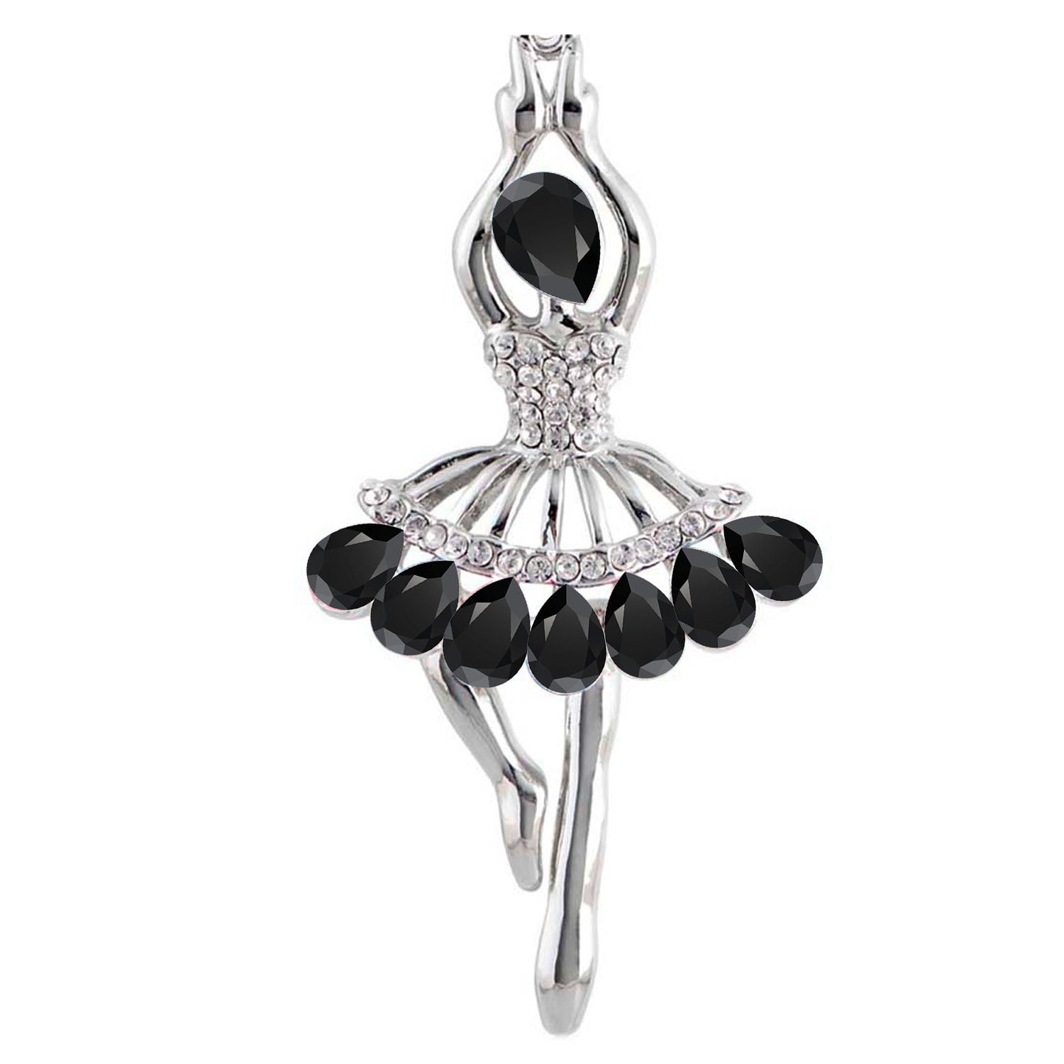 Partywear Dancing Angel Black Crystal Brooch