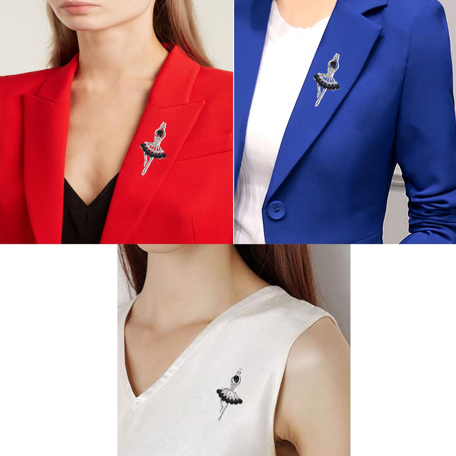 Partywear Dancing Angel Black Crystal Brooch