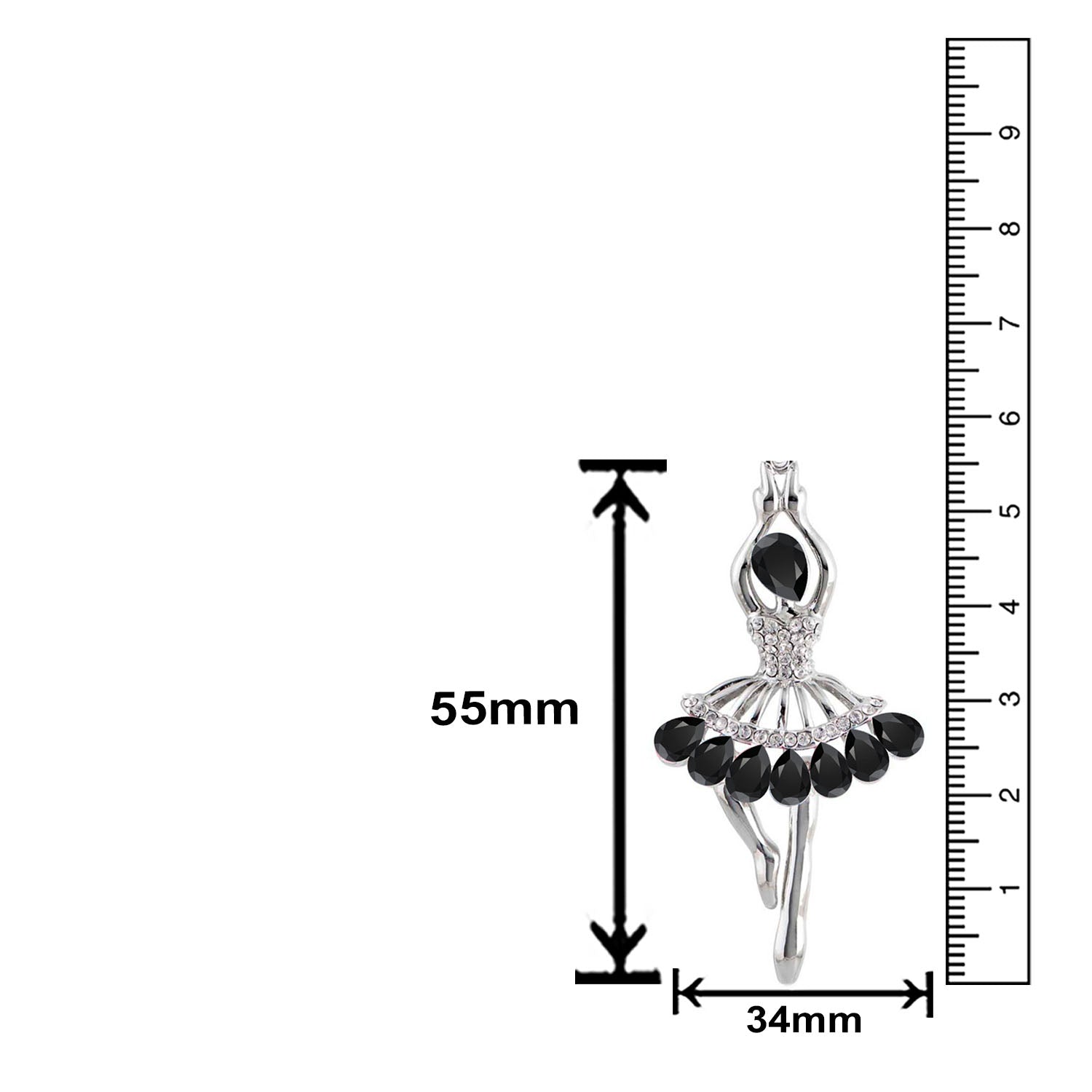 Partywear Dancing Angel Black Crystal Brooch