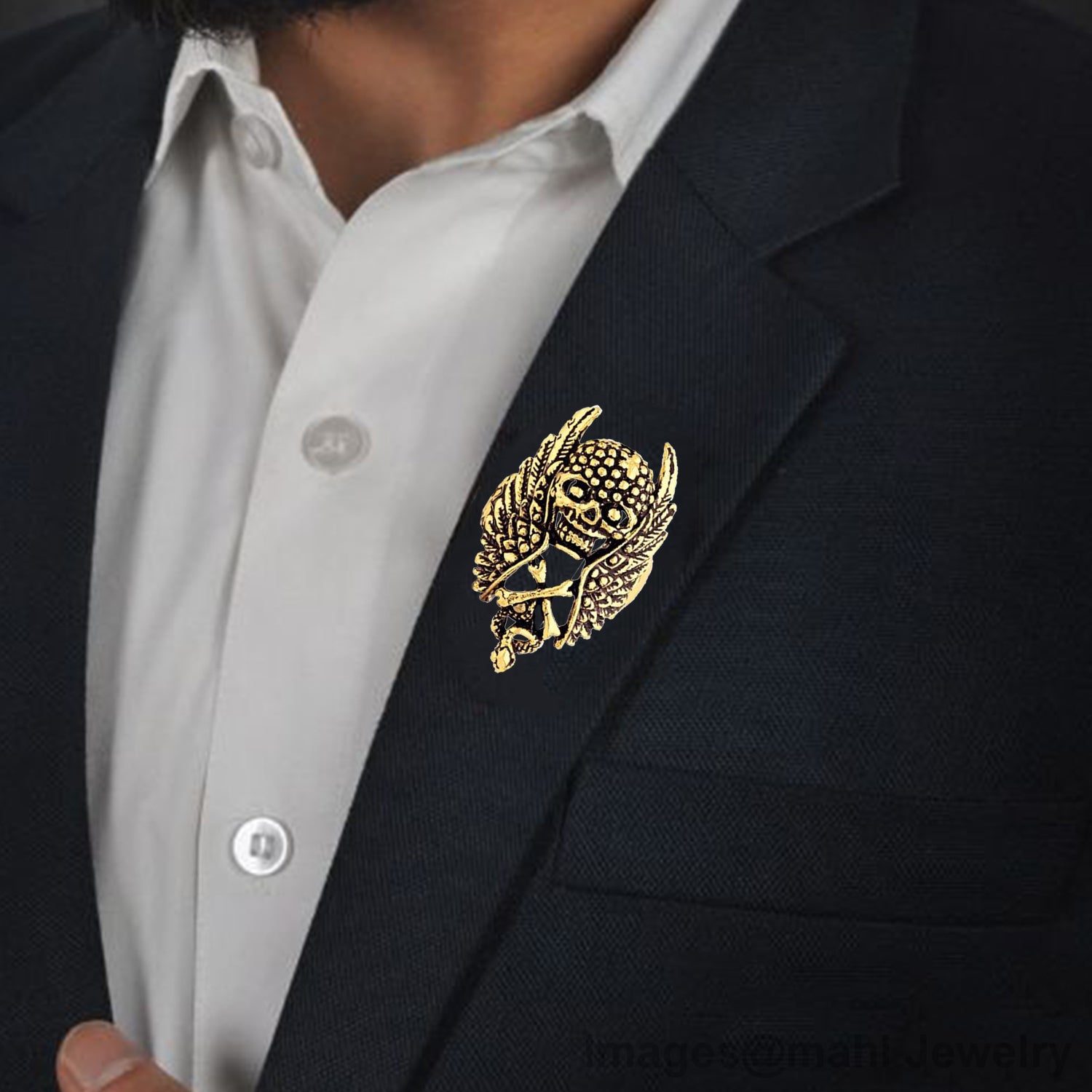 Skull Bones and Wings Shirt Stud Brooch Pin