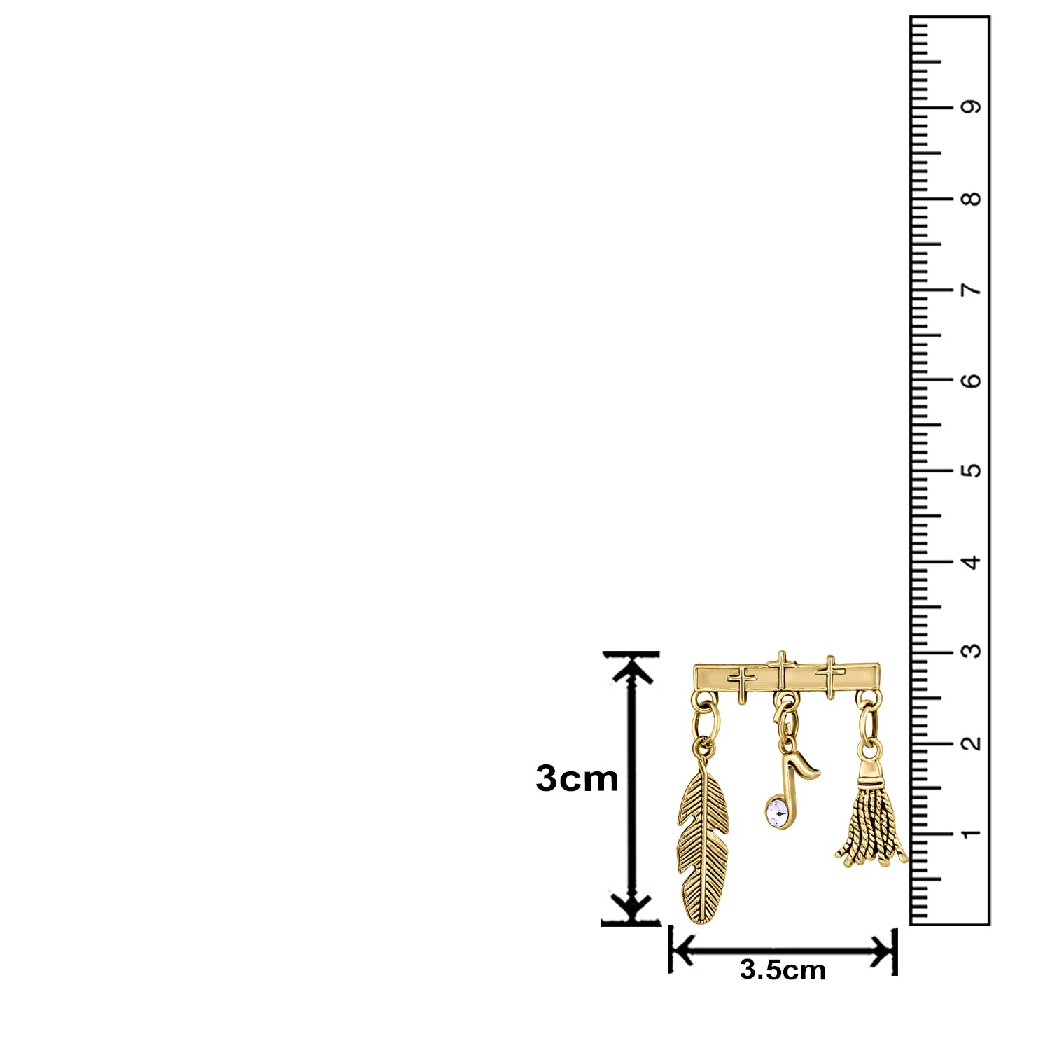 Brooch with Hanging Feather, Musical Note and Broom