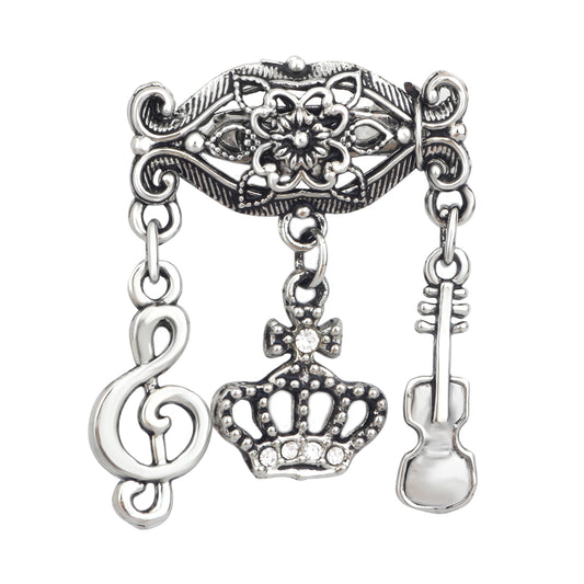 Music Note Crown and Guitar Brooch