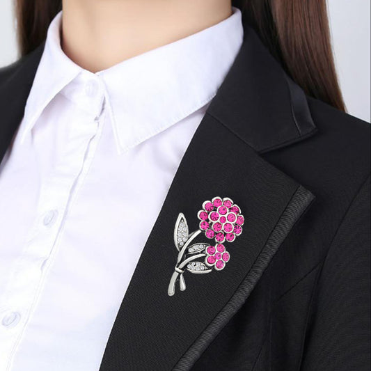 Pink and White Crystals Flowers Brooch Lapel Pin