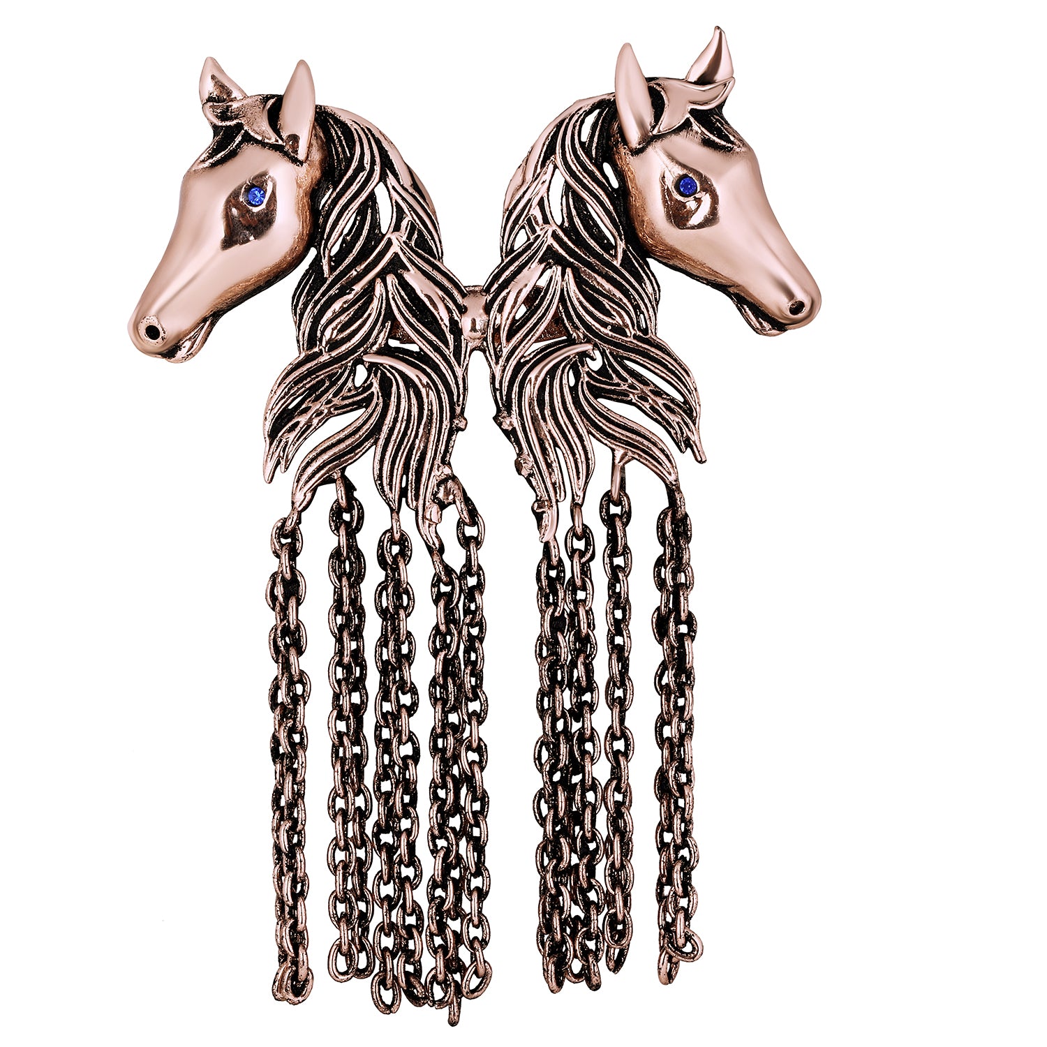 Dual Horse Shaped Tassel Chain Sherwani Brooch