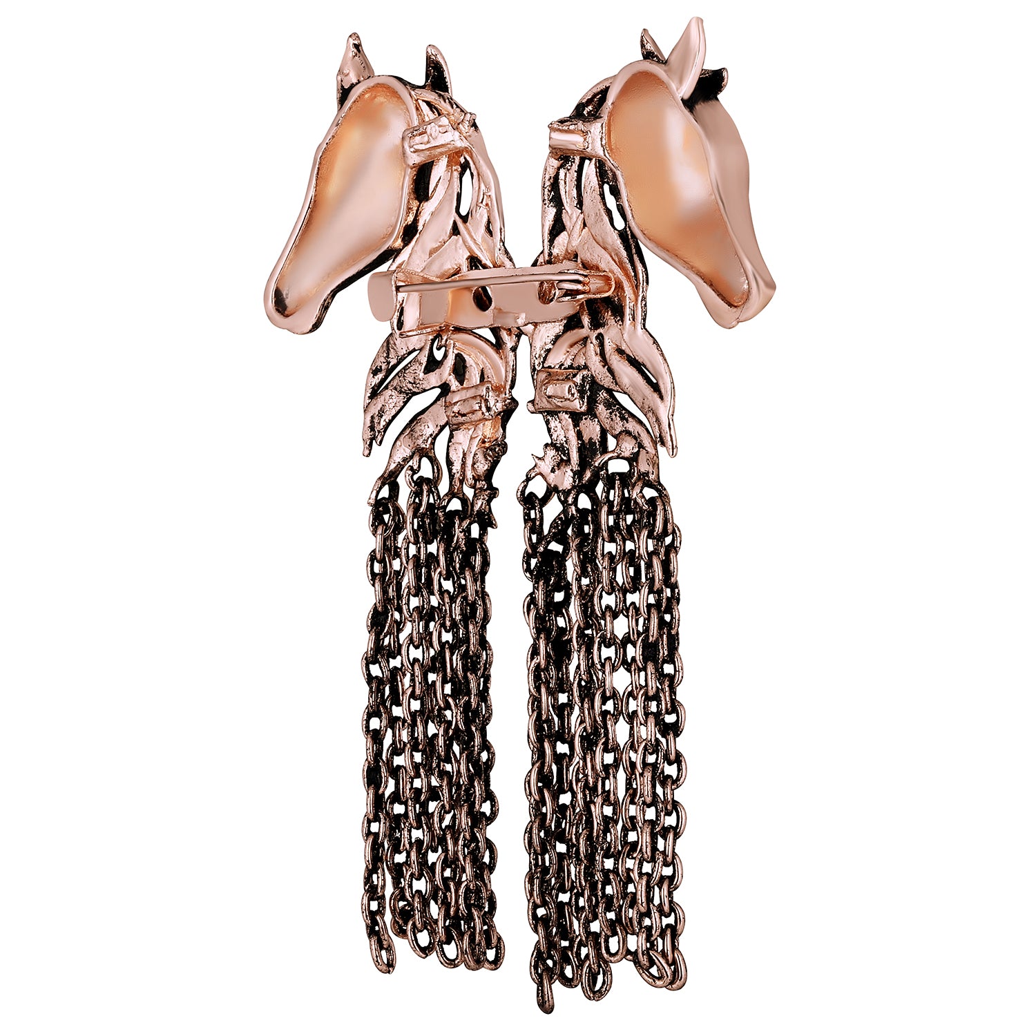 Dual Horse Shaped Tassel Chain Sherwani Brooch