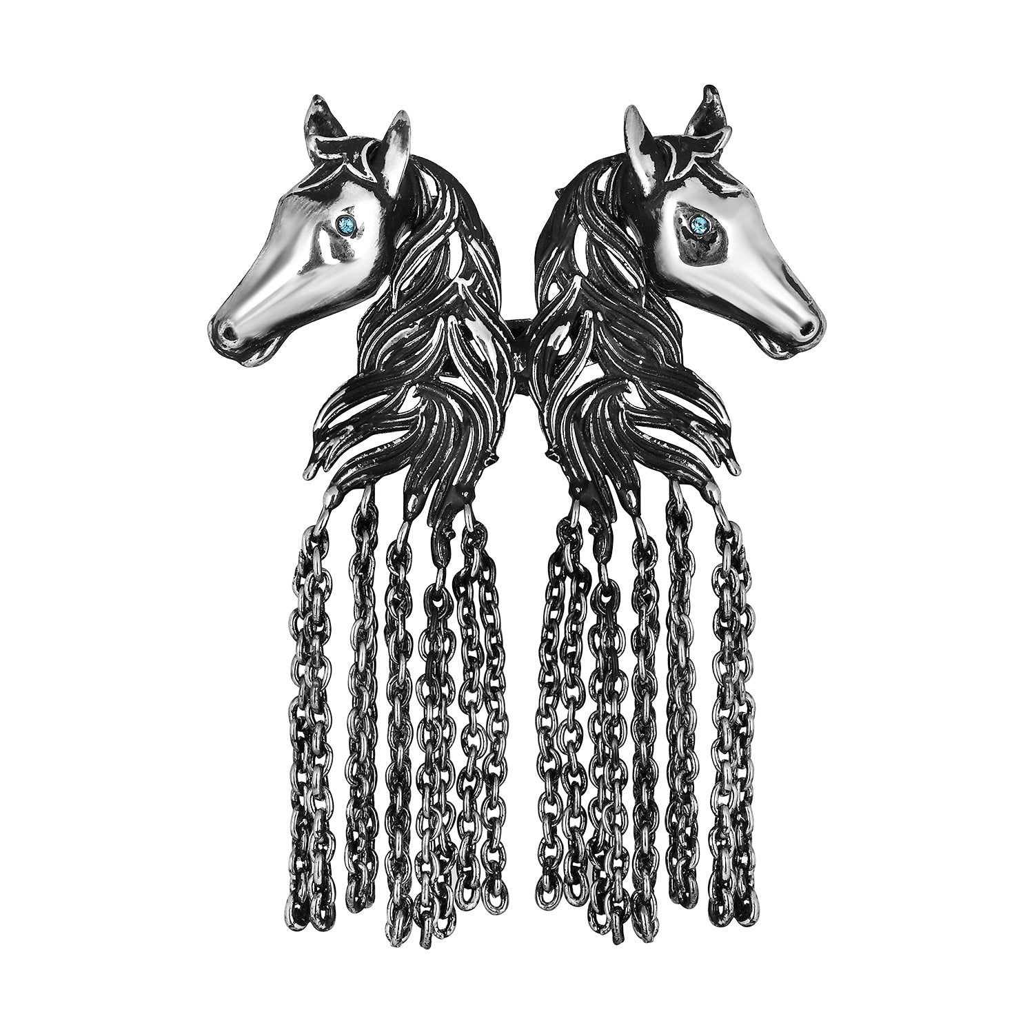 Dual Horse Shaped Tassel Chain Sherwani Brooch