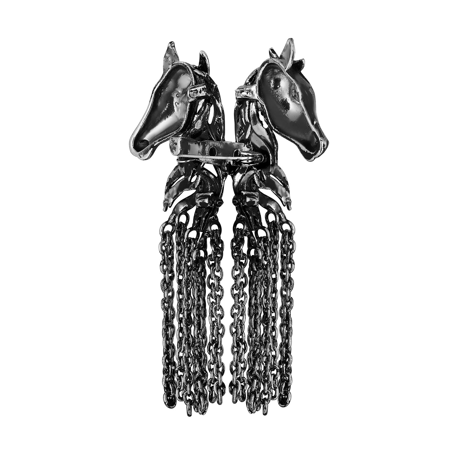 Dual Horse Shaped Tassel Chain Sherwani Brooch