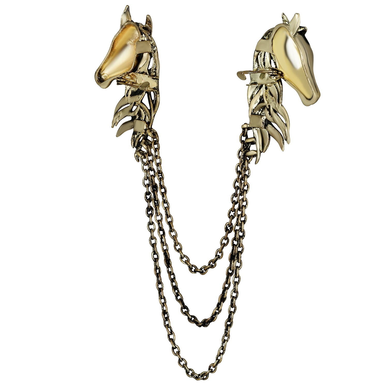 Dual Horse Shaped Tassel Chain Shervani Brooch