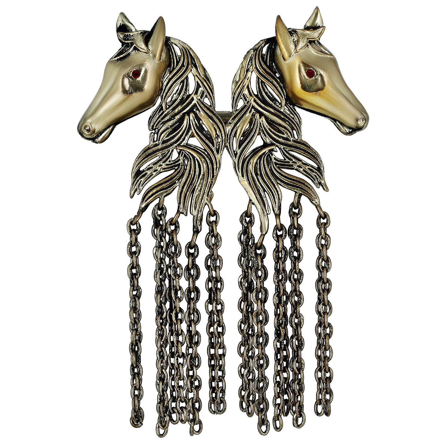 Dual Horse Shaped Tassel Chain Sherwani Brooch