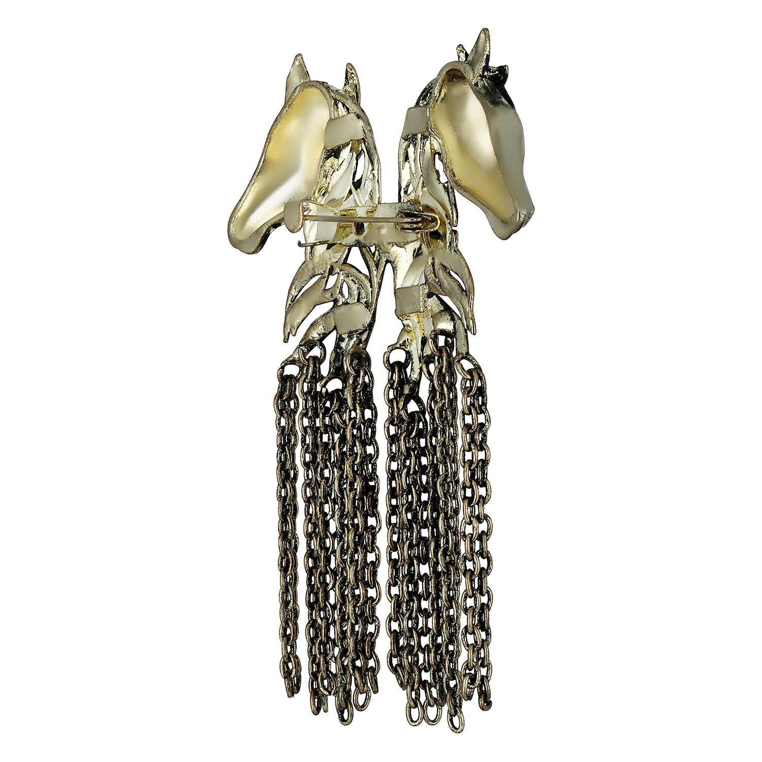 Dual Horse Shaped Tassel Chain Sherwani Brooch