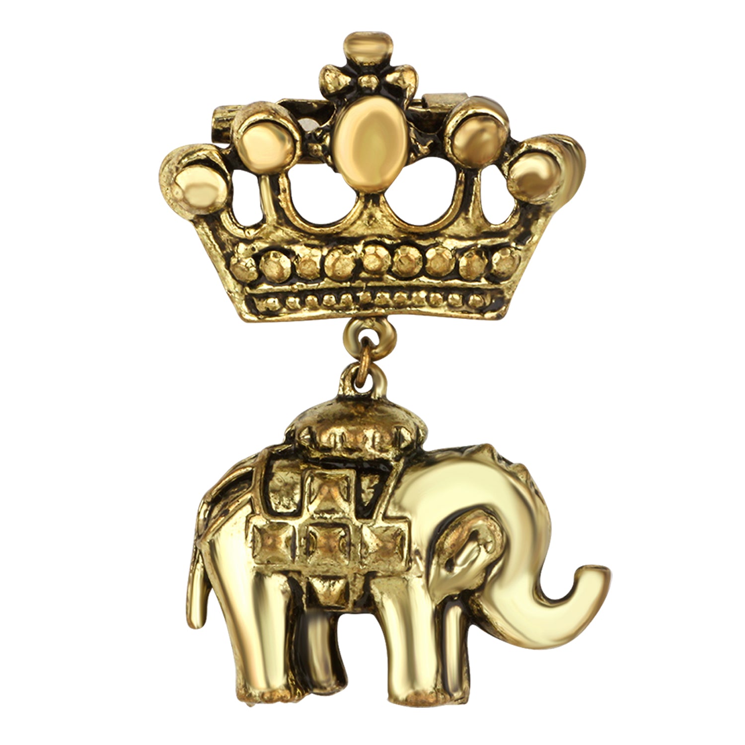 Crown and Baby Elephant Shaped Oxidized Brooch