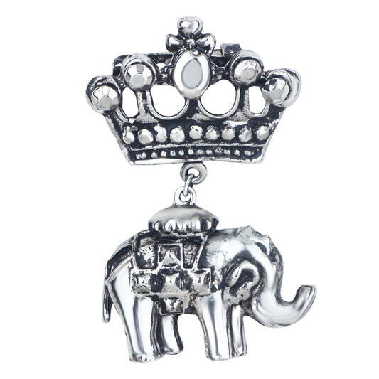 Crown and Baby Elephant Shaped Oxidized Brooch