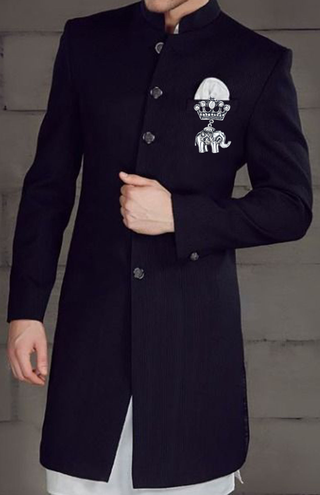 Crown and Baby Elephant Shaped Oxidized Brooch