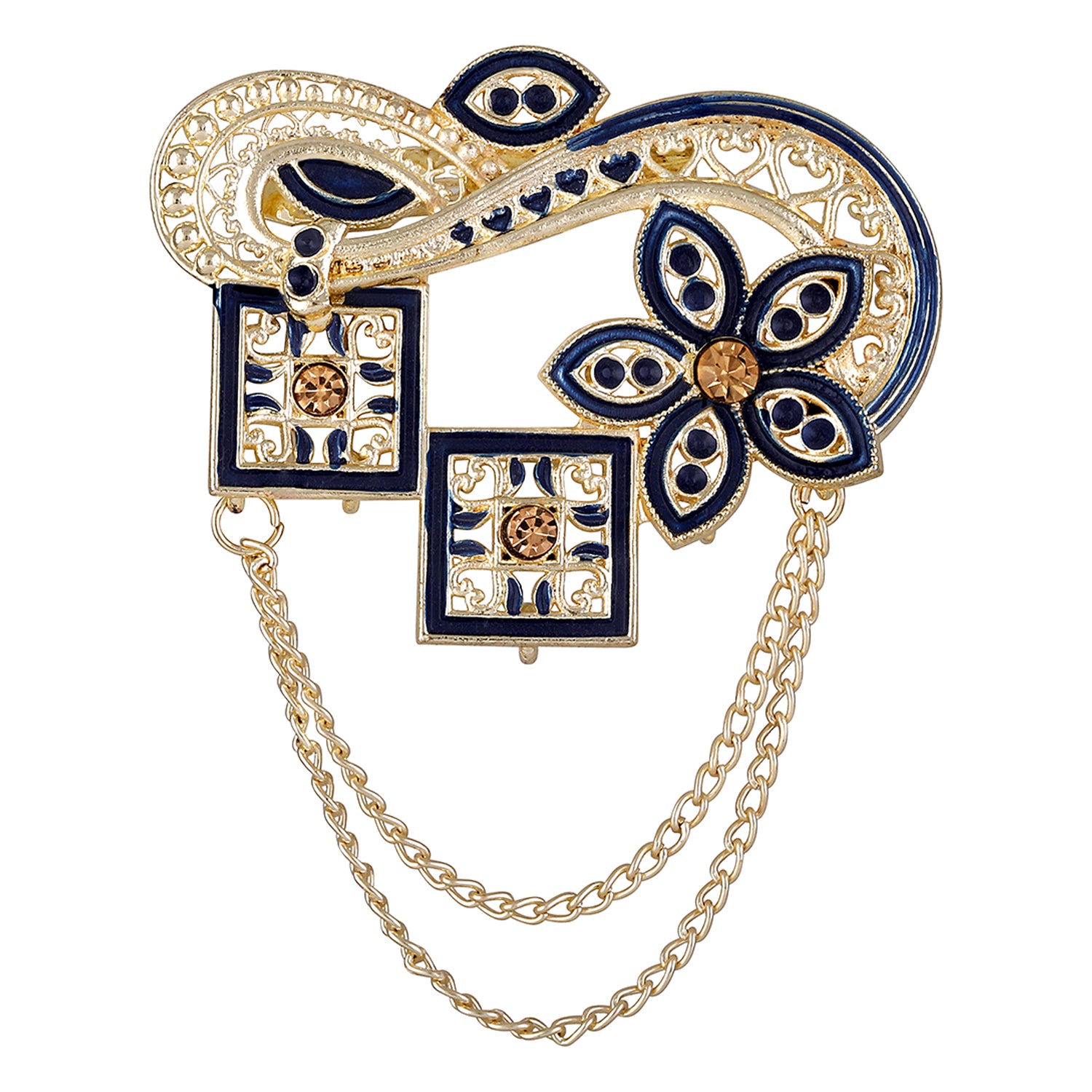 Meenakari Work Enamel Square and Floral Design Dual Layer Chain Shervani Brooch