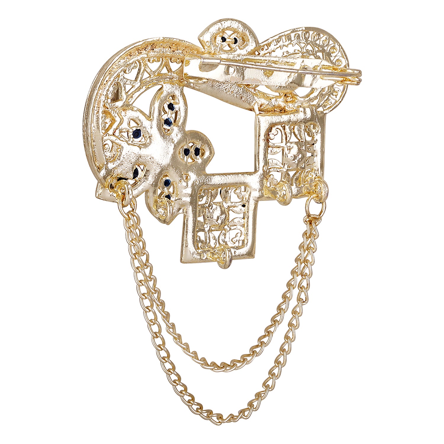 Meenakari Work Enamel Square and Floral Design Dual Layer Chain Shervani Brooch
