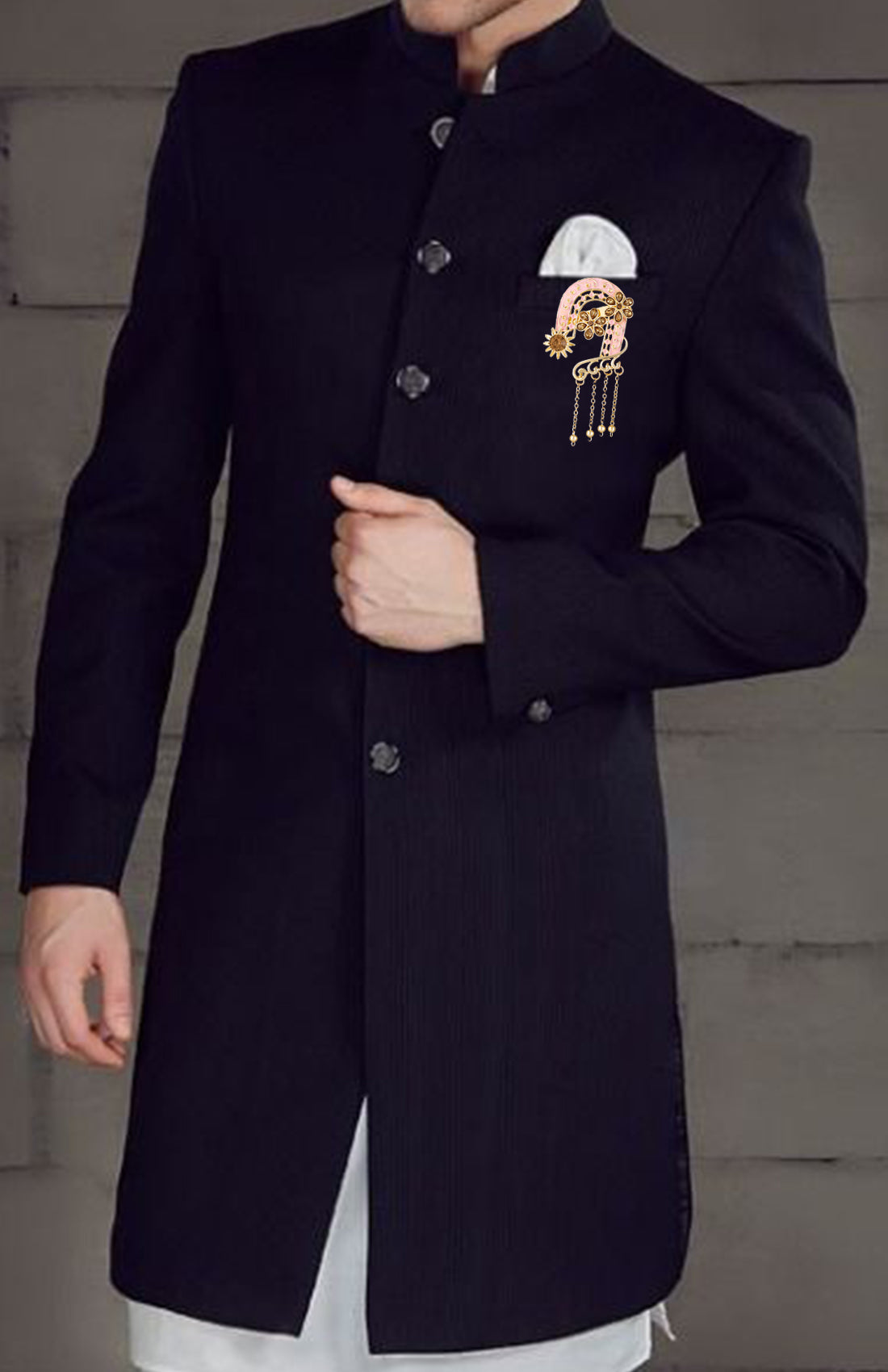 Meenakari Work Enamel Floral Design with Hanging Chain Shervani Brooch