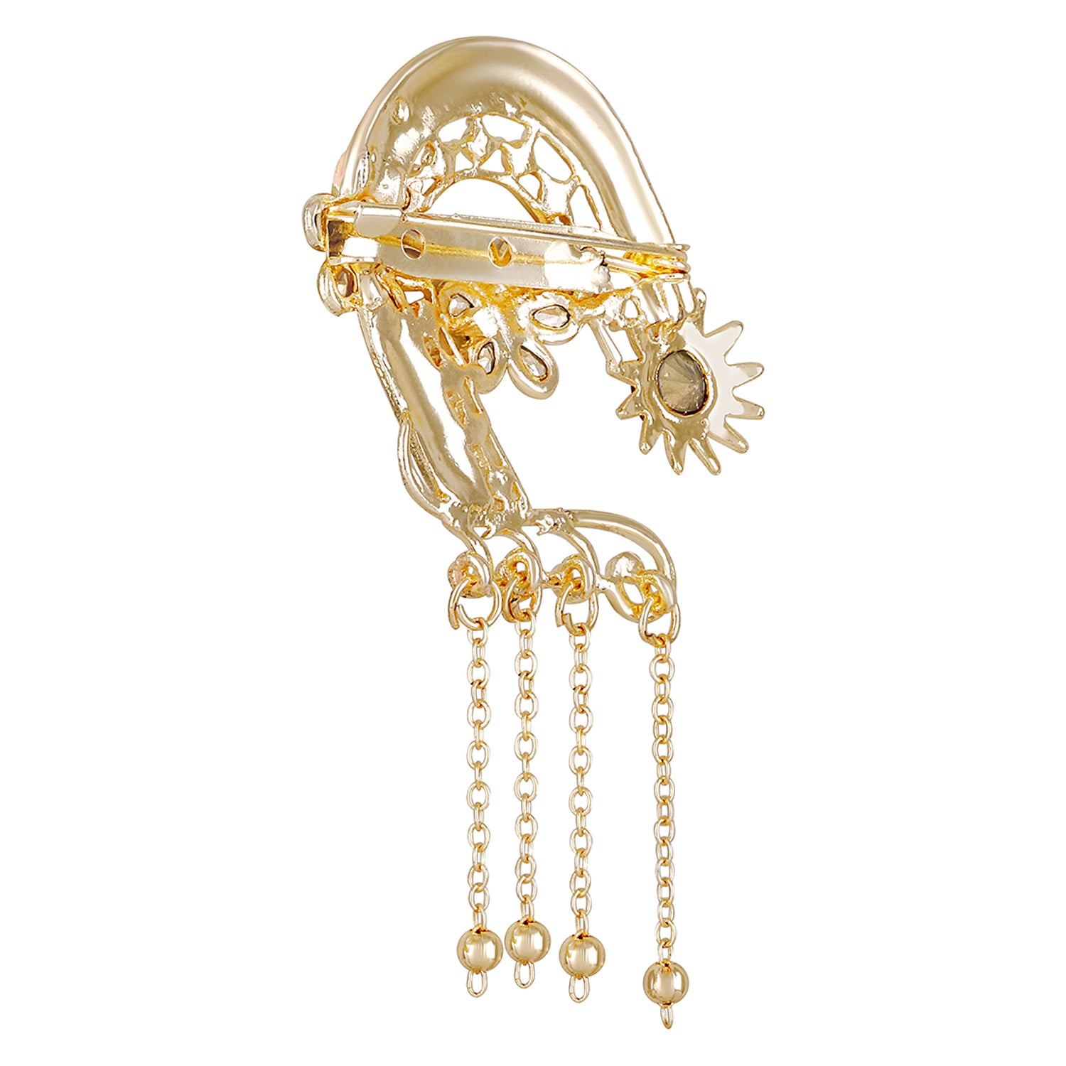 Meenakari Work Enamel Floral Design with Hanging Chain Shervani Brooch