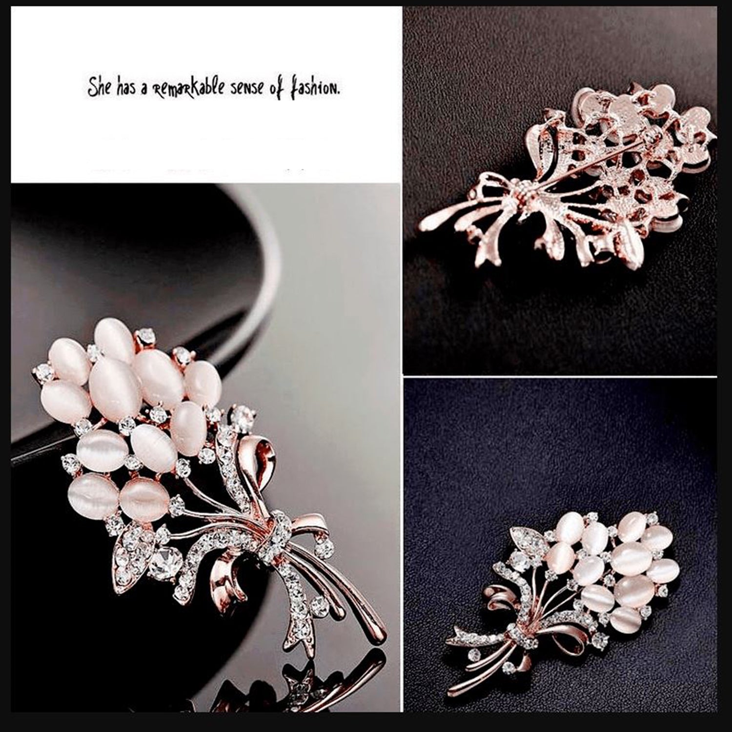 Opal Wheat Flower Bouquet Brooch / Saree Pin Dress Scarf