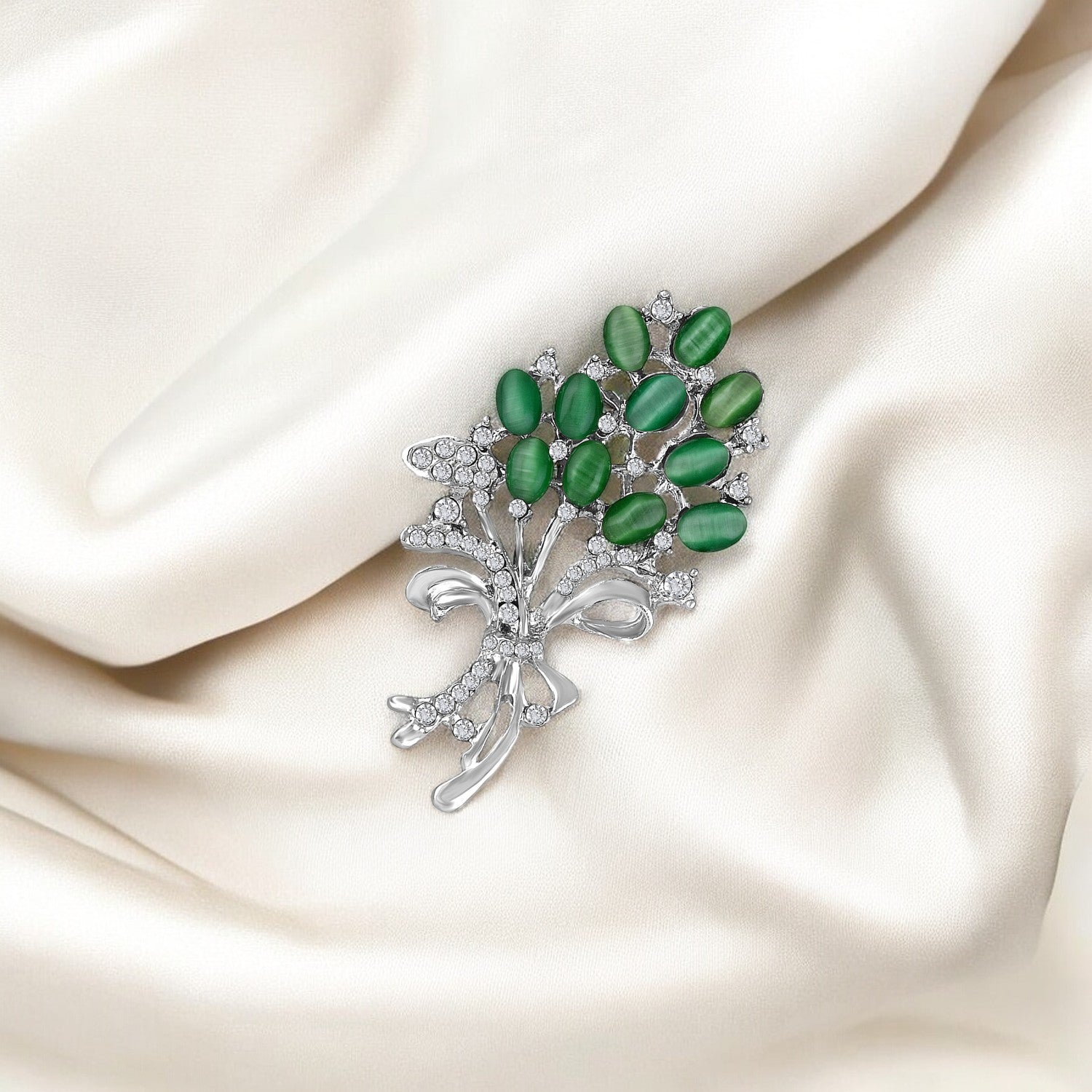 Opal Wheat Flower Bouquet Brooch / Saree Pin Dress Scarf