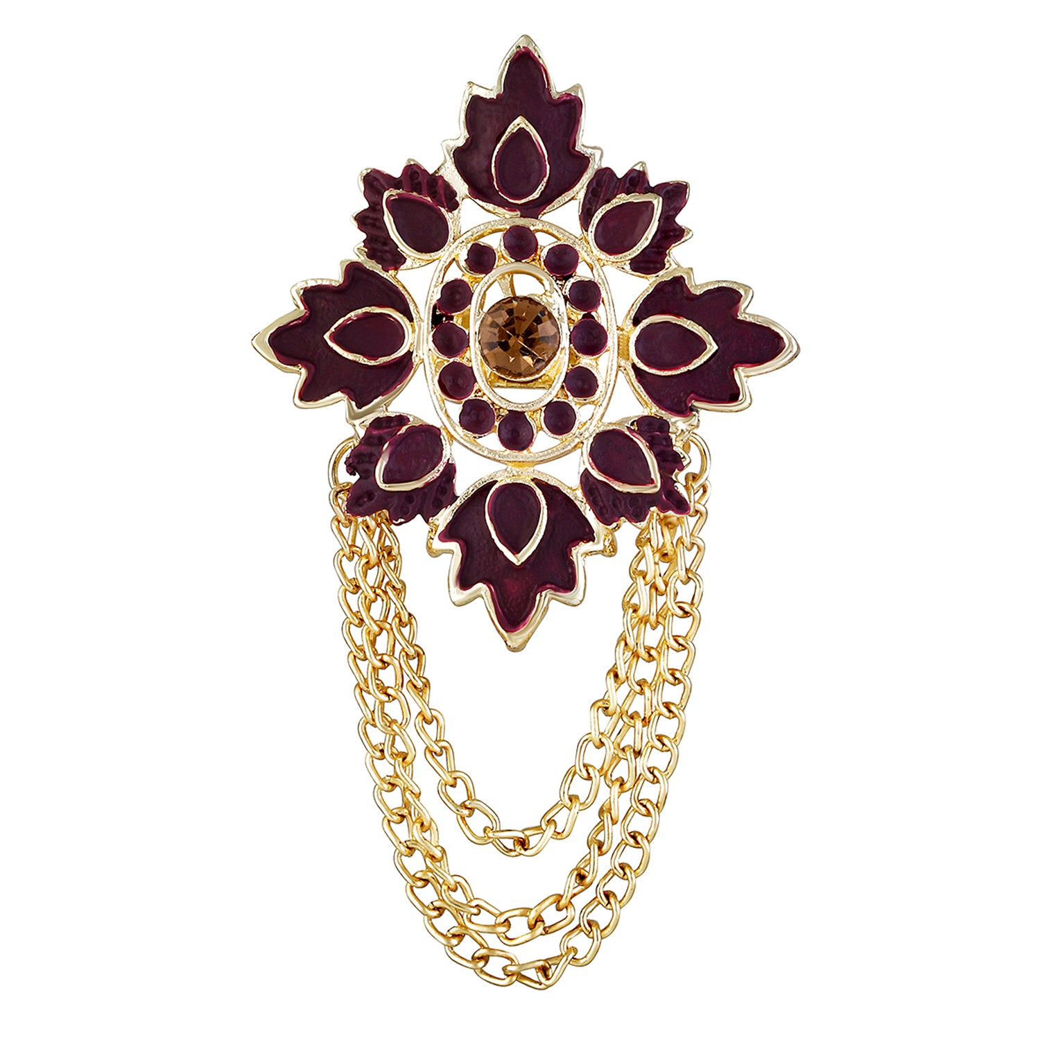Meenakari Work Maple Leaf & Layered Chain Shervani Brooch