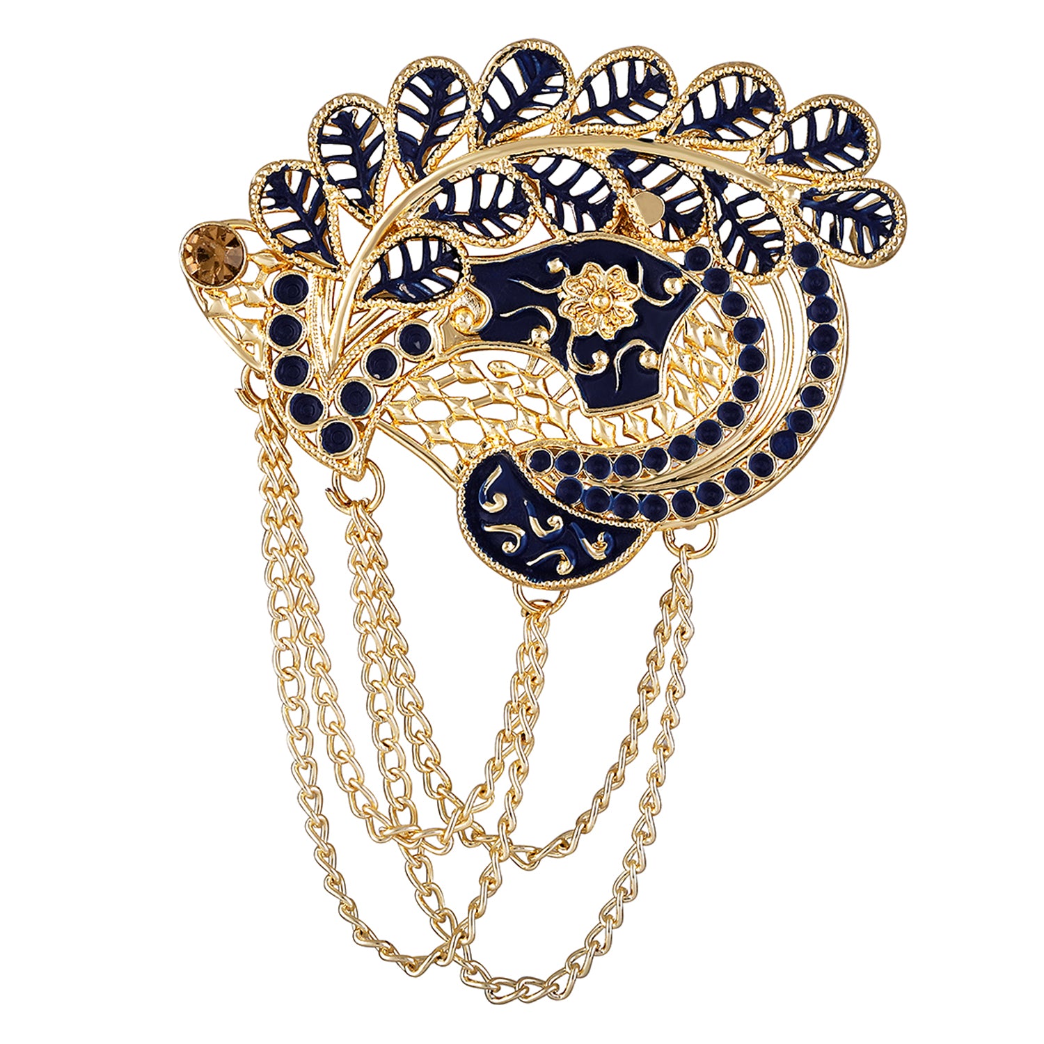 Meenakari Enamel Peacoch\k Shaped with Hanging Chain Brooch