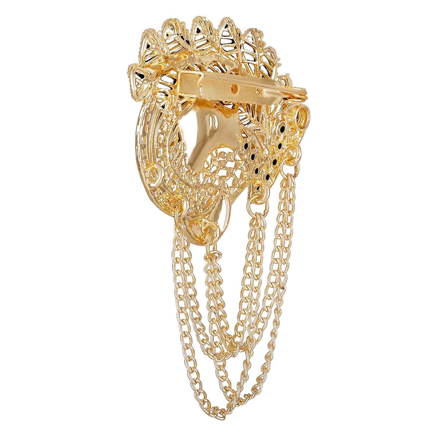 Meenakari Enamel Peacoch\k Shaped with Hanging Chain Brooch