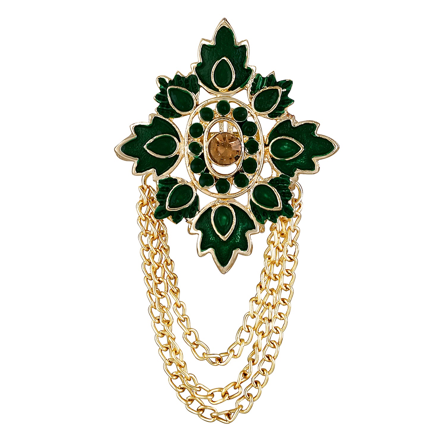 Meenakari Work Maple Leaf & Layered Chain Shervani Brooch