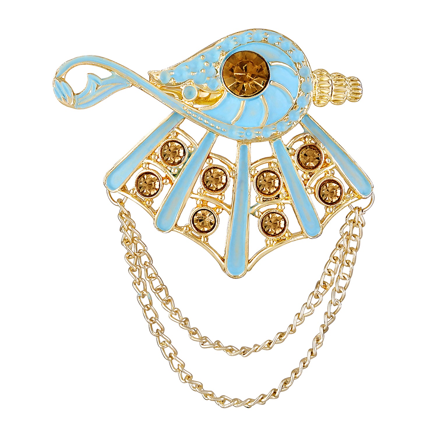 Meenakari Work Shankh Shaped Hanging Chains Brooch