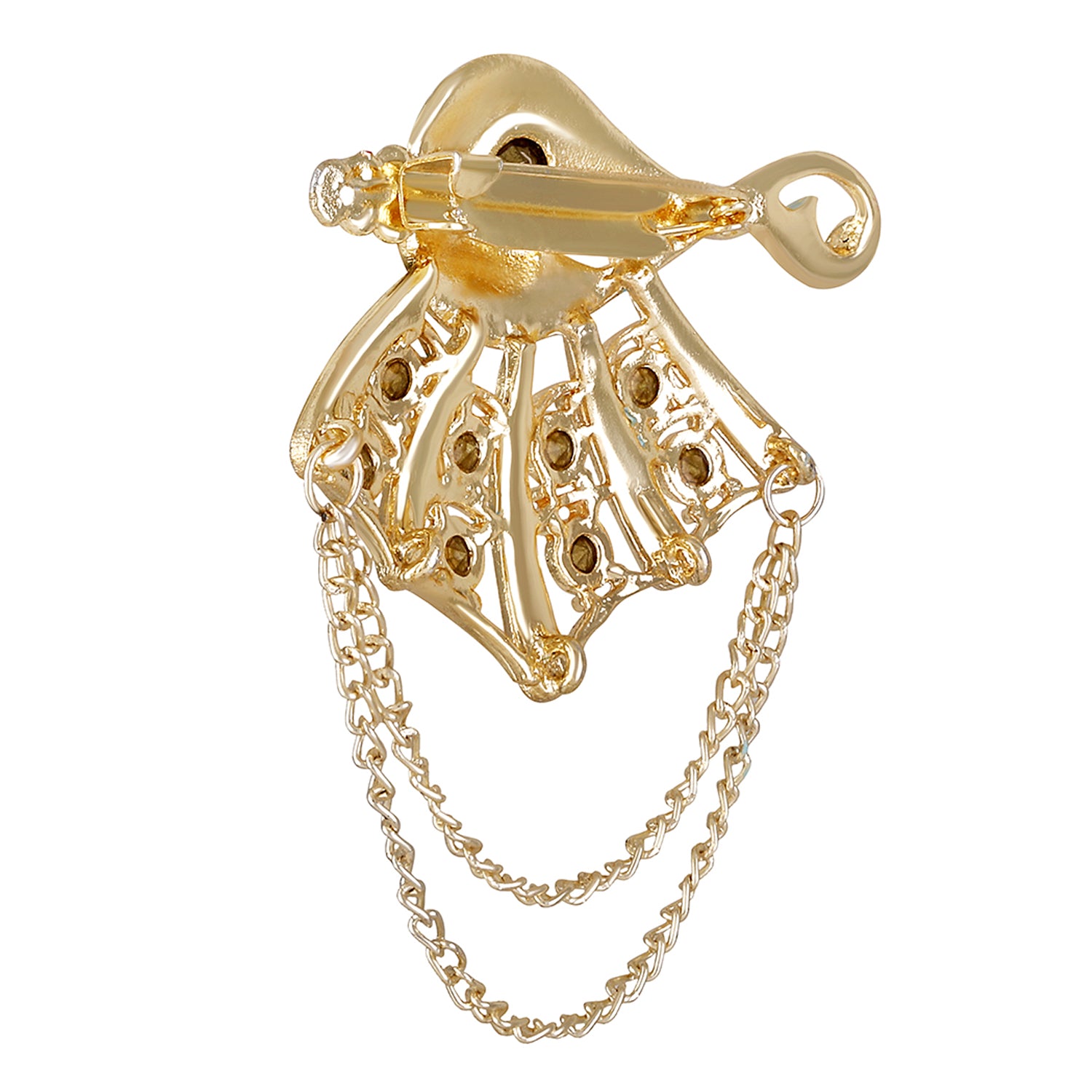 Meenakari Work Shankh Shaped Hanging Chains Brooch