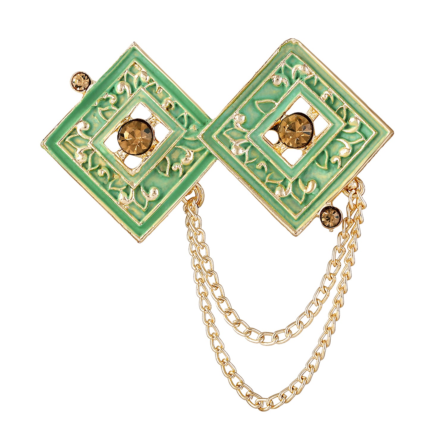 Meenakari Work Dual Rhombus Shaped Hanging Chains Brooch
