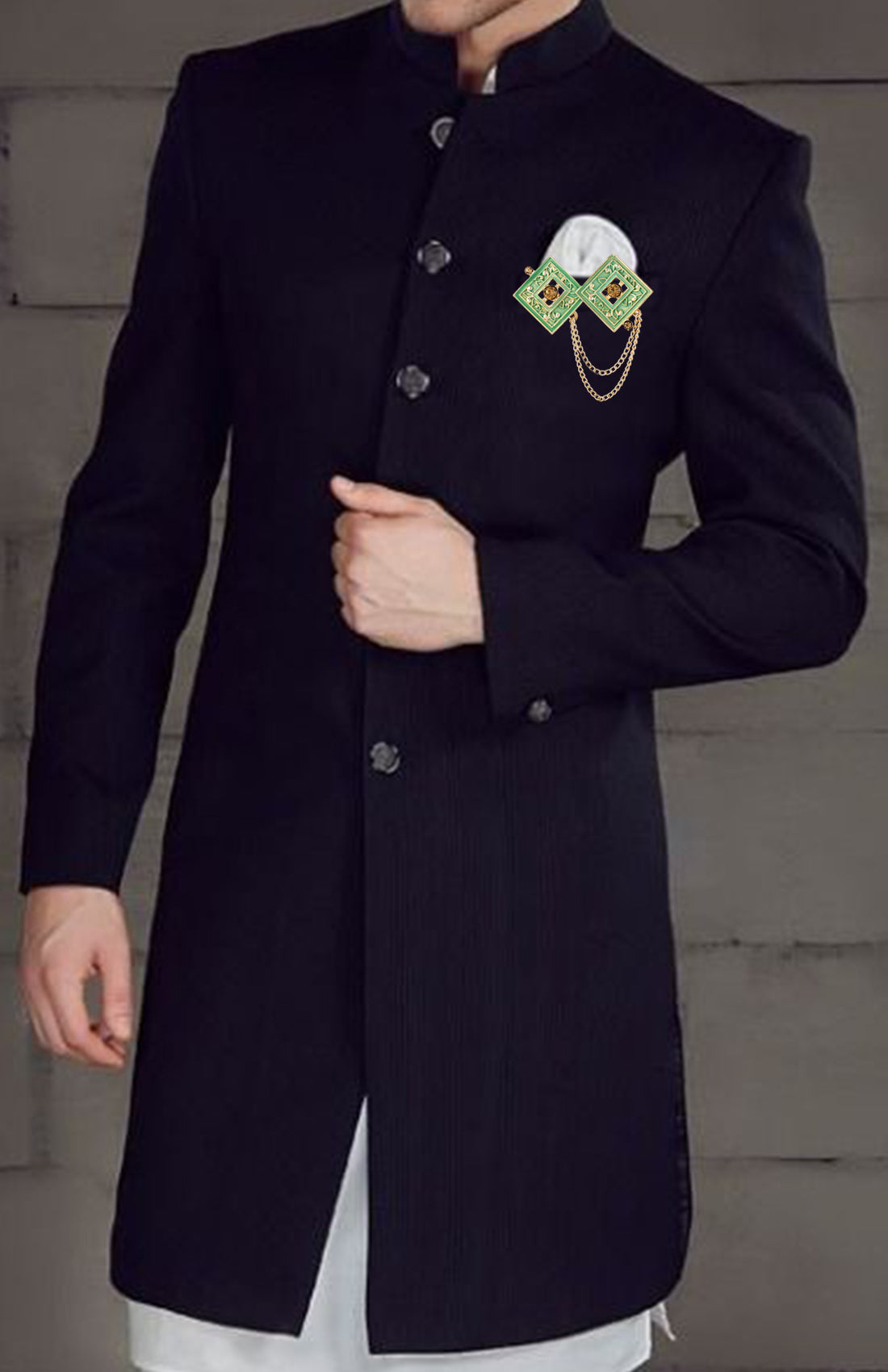 Meenakari Work Dual Rhombus Shaped Hanging Chains Brooch