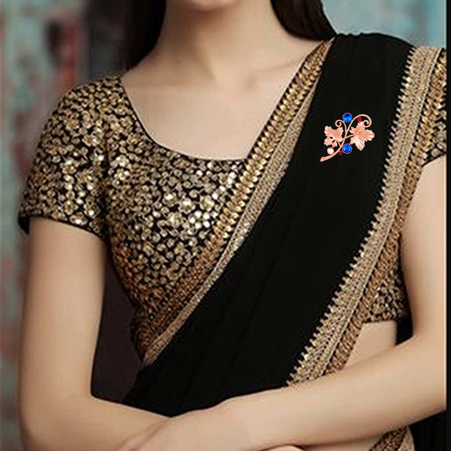 Floral Shaped Studded Saree Pin / Wedding Brooch