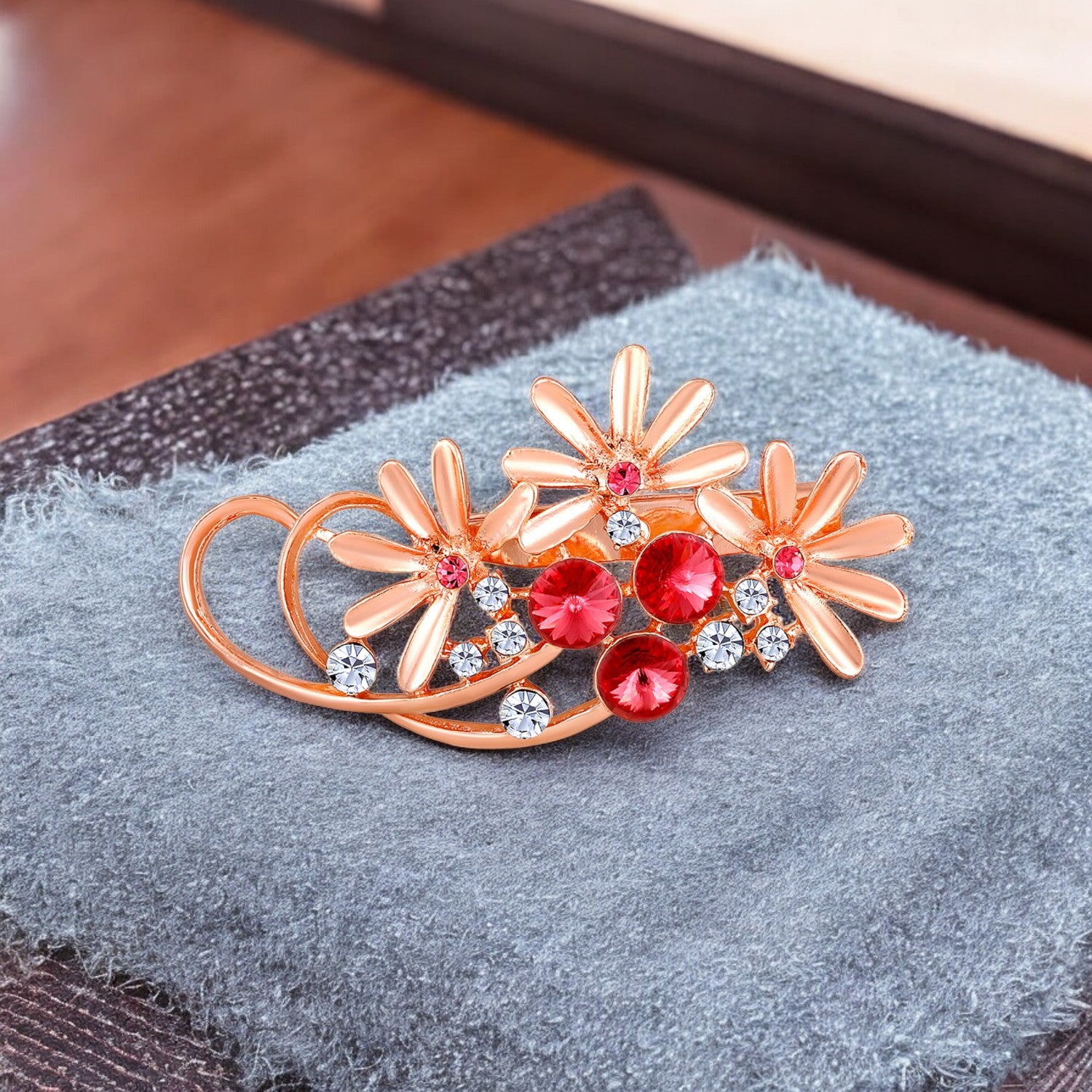 Floral Shaped Studded Saree Pin / Wedding Brooch