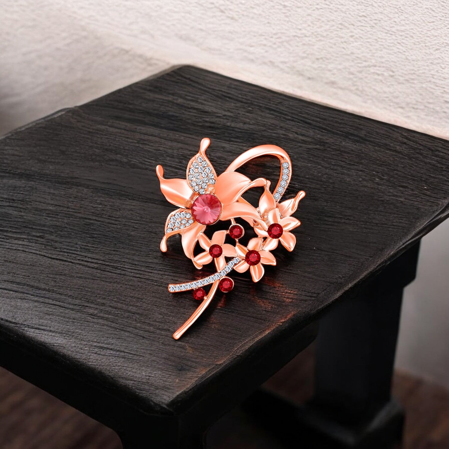 Floral Shaped Studded Saree Pin Wedding Brooch1