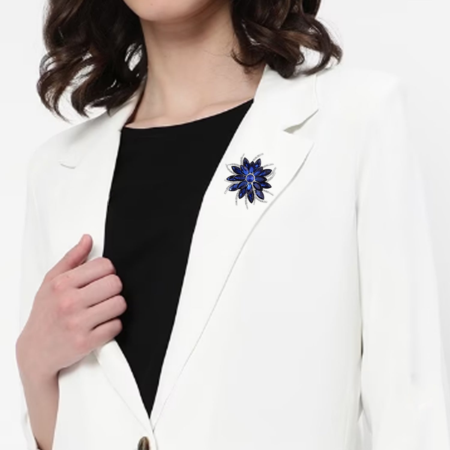 Floral Design Sapphire Blue Studded Saree Pin / Wedding Brooch