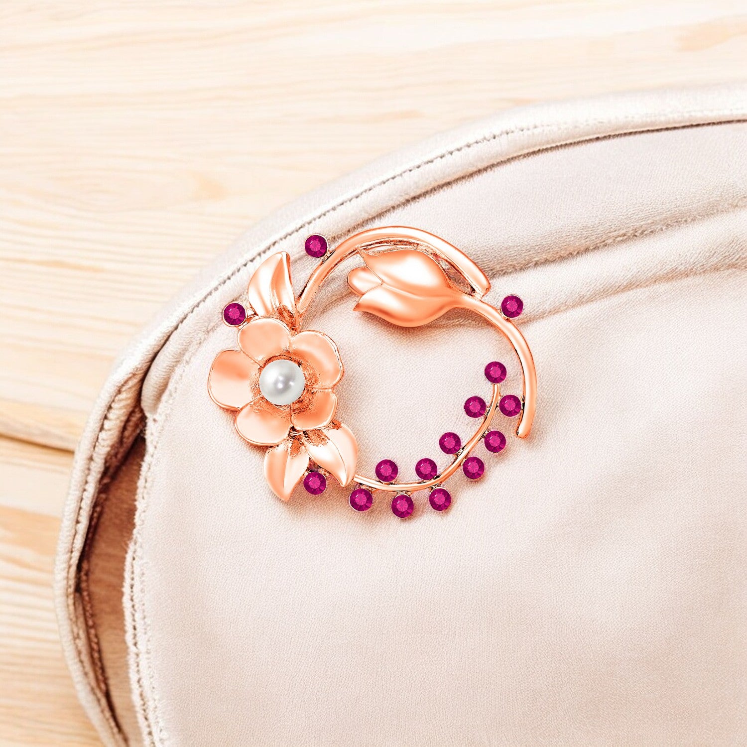 Floral Shaped Studded Saree Pin / Wedding Brooch